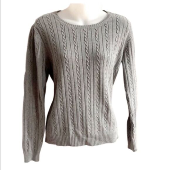 Izod Gray Cable Knit Crewneck Sweater — Size L - Picture 2 of 6